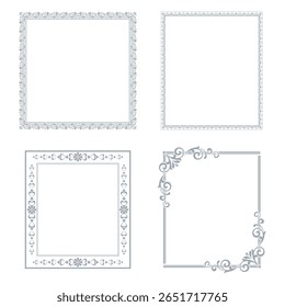 Set of decorative frames Elegant vector element for design in Eastern style, place for text. Floral gray and white borders. Lace illustration for invitations and greeting cards