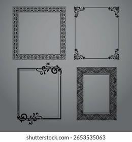 Set of decorative frames Elegant vector element for design in Eastern style, place for text. Floral black and gray borders. Lace illustration for invitations and greeting cards
