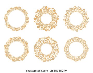 Set of decorative frames Elegant vector element for design in Eastern style, place for text. Floral golden and white borders. Lace illustration for invitations and greeting cards
