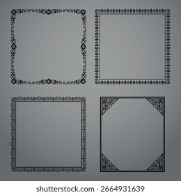 Set of decorative frames Elegant vector element for design in Eastern style, place for text. Floral black and gray borders. Lace illustration for invitations and greeting cards