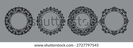 Set of decorative frames Elegant vector element for design in Eastern style, place for text. Floral black and gray borders. Lace illustration for invitations and greeting cards