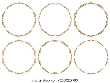 Set of decorative frames. Floral ornaments. Round borders made of decorative elements. Circle pattern. Design background for invitations and holiday cards.