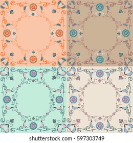 Set of decorative frames with flowers and leaves
