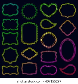 Set of decorative frames with flowers, swirls and hearts