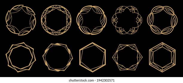 Set of decorative frames. Geometric ornaments. Round pattern. Circle shapes. Design background for invitations and holiday cards.