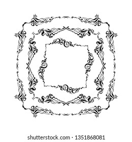 set of decorative frames. hand drawn ink vector illustration on white background