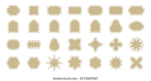 Set of decorative frames, labels,
geometric backgrounds, modern design elements, patches and stickers for sale, invitation card. Brutalist abstract forms. Isolated vector on white background