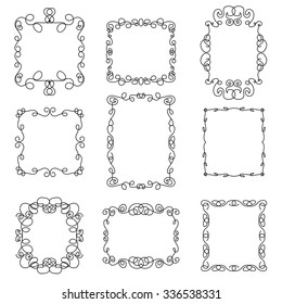 Set of decorative frames in a linear style. Vector illustration