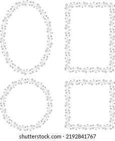 Set of decorative frames made of curlicues. Vector templates of wreaths of round, oval, square and rectangular shapes for text or picture, samples of greeting cards or postcards