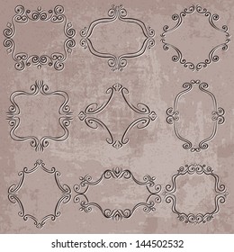 set of decorative frames on grungy background - vector illustration