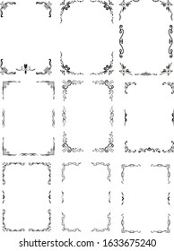 Set of decorative frames of ornaments for the design of pages with texts, menus, invitations, menus, cards, posters, etc. Vector illustration.