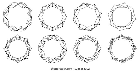 Set of decorative frames. Ornaments made of dots and lines. Round pattern. Circle shapes. Design background for invitations and holiday cards