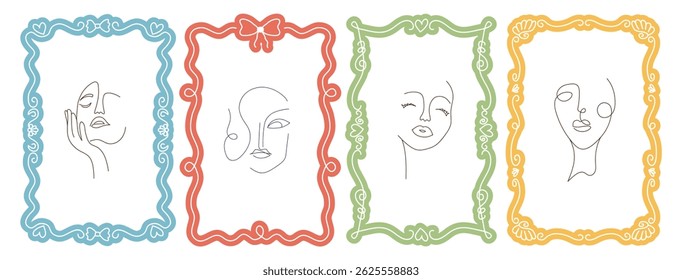 A set of decorative frames for photos, paintings or mirrors. Vintage fashion frames of different shapes, retro design, doodles. Hand-drawn vector illustration with an empty space for a picture or text