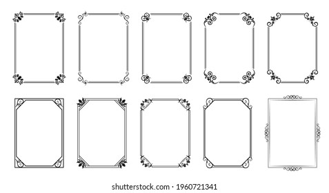 Set of decorative frames. Rectangle borders made of lines and decorative elements. Geometric ornaments. Design templates for invitations and holiday cards.