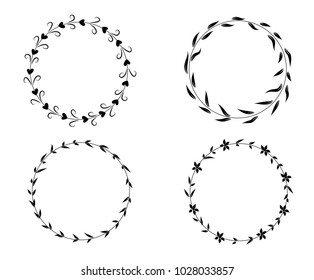Set of decorative frames. Round borders made of decorative elements. Floral ornaments.