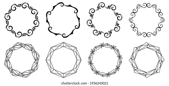 Set of decorative frames. Round pattern. Circle shapes. Designer templates for invitations and holiday cards.