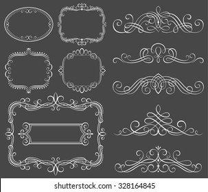 Set of decorative frames and scroll elements vector illustration.
Saved in EPS 8 file with all elements are separated, well constructed  for easy editing.