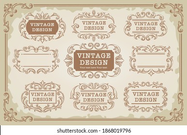 Set of decorative frames in vintage style. Vector illustration.