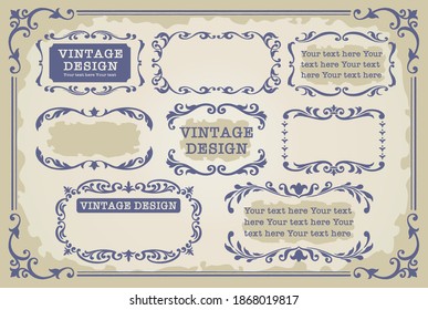 Set of decorative frames in vintage style. Vector illustration.