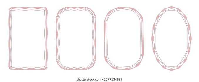 Set of decorative frames with wavy lines and patterns. Trendy vintage fancy frames for wedding invitations, birthday cards, prints.