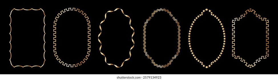 Set of decorative frames with wavy lines and patterns. Trendy vintage fancy frames for wedding invitations, birthday cards, prints.