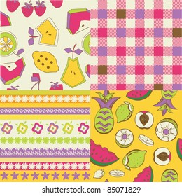 set of decorative fruit seamless backgrounds