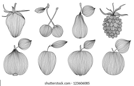 set of decorative fruits, design elements