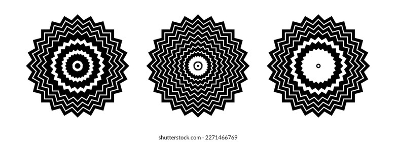 Set of Decorative Geometric Circle Zig Zag Lines Patterns. Vector Art.