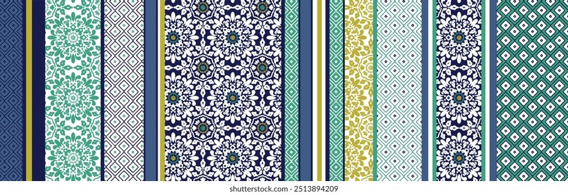 Conjunto de patrón floral geométrico decorativo. Ilustración vectorial sin costuras. para el Fondo de pantalla, invitación, tela textil