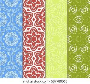 set of decorative geometric floral pattern. seamless vector illustration. for wallpaper, invitation, fabric textile