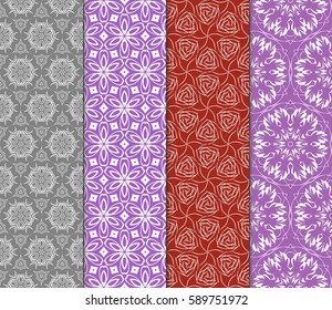 set of decorative geometric floral pattern. seamless vector illustration. for wallpaper, invitation, fabric textile