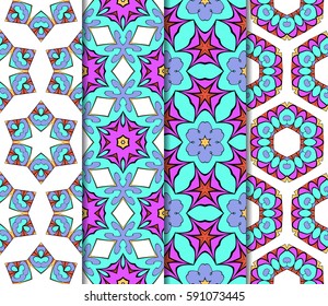 set of decorative geometric floral pattern. seamless vector illustration. for wallpaper, invitation, fabric textile