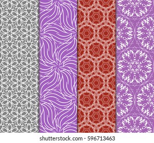 set of decorative geometric floral pattern. seamless vector illustration. for wallpaper, invitation, fabric textile