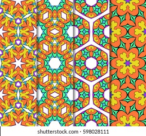 set of decorative geometric floral pattern. seamless vector illustration. for wallpaper, invitation, fabric textile