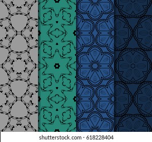 set of decorative geometric floral pattern. seamless vector illustration. for wallpaper, invitation, fabric textile