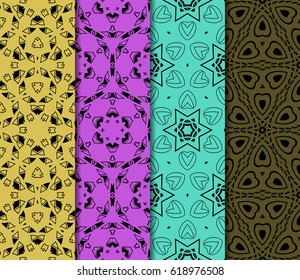 set of decorative geometric floral pattern. seamless vector illustration. for wallpaper, invitation, fabric textile