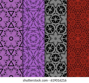 set of decorative geometric floral pattern. seamless vector illustration. for wallpaper, invitation, fabric textile