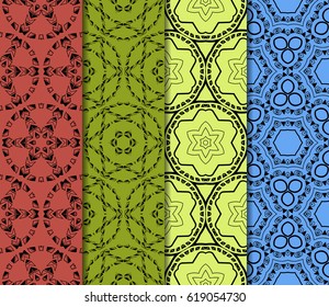 set of decorative geometric floral pattern. seamless vector illustration. for wallpaper, invitation, fabric textile