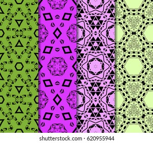 set of decorative geometric floral pattern. seamless vector illustration. for wallpaper, invitation, fabric textile