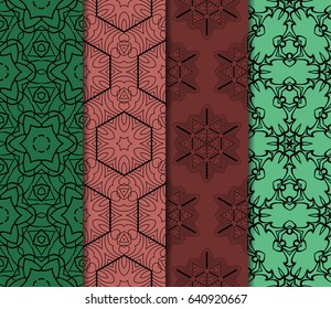 set of decorative geometric floral pattern. seamless vector illustration. for wallpaper, invitation, fabric textile