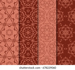 set of decorative geometric floral pattern. seamless vector illustration. for wallpaper, invitation, fabric textile. brick color