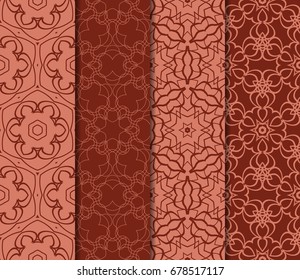 set of decorative geometric floral pattern. seamless vector illustration. for wallpaper, invitation, fabric textile. brick color
