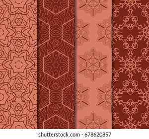 set of decorative geometric floral pattern. seamless vector illustration. for wallpaper, invitation, fabric textile. brick color