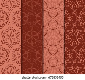set of decorative geometric floral pattern. seamless vector illustration. for wallpaper, invitation, fabric textile. brick color