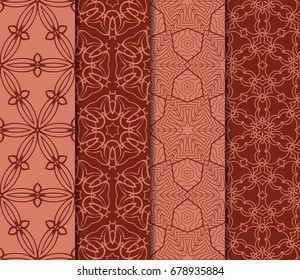set of decorative geometric floral pattern. seamless vector illustration. for wallpaper, invitation, fabric textile. brick color
