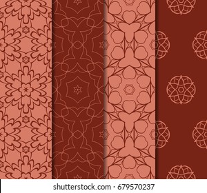 set of decorative geometric floral pattern. seamless vector illustration. for wallpaper, invitation, fabric textile. brick color