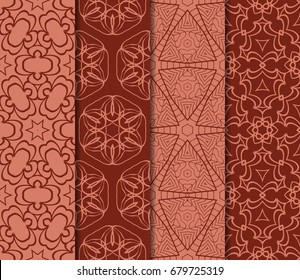 set of decorative geometric floral pattern. seamless vector illustration. for wallpaper, invitation, fabric textile. brick color