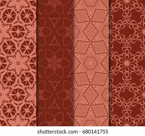 set of decorative geometric floral pattern. seamless vector illustration. for wallpaper, invitation, fabric textile. brick color