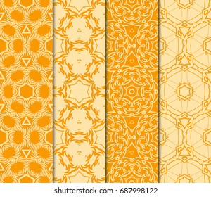 set of Decorative geometric floral repeating texture. Tribal ethnic arabic, indian ornament. vector illustration. orange color