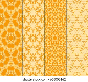 set of Decorative geometric floral repeating texture. Tribal ethnic arabic, indian ornament. vector illustration. orange color